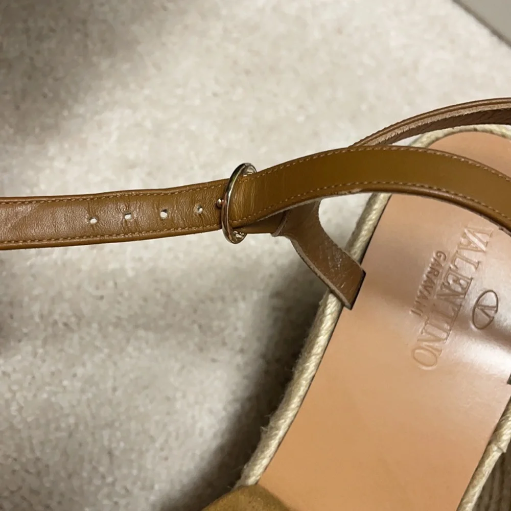 Valentino Garavani Tan Suede Bow Wedge Sandals